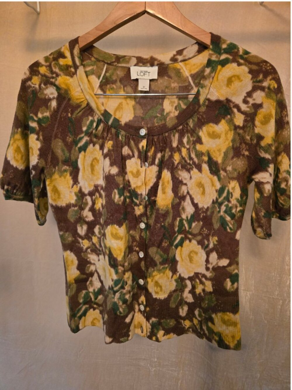 Ann Taylor LOFT Floral Wool Cardigan – Button Front Sweater Size M